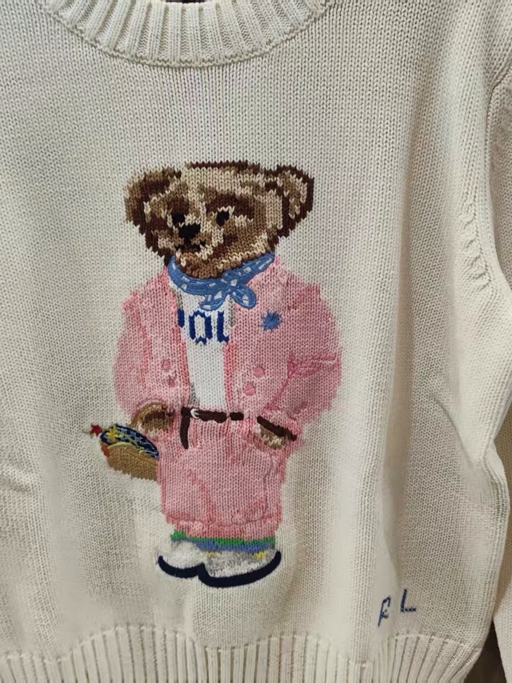 Polo by Ralph Lauren Women’s Cream Teddy Bear Knit Sweater with Pink Jacket - Picture 6 of 6